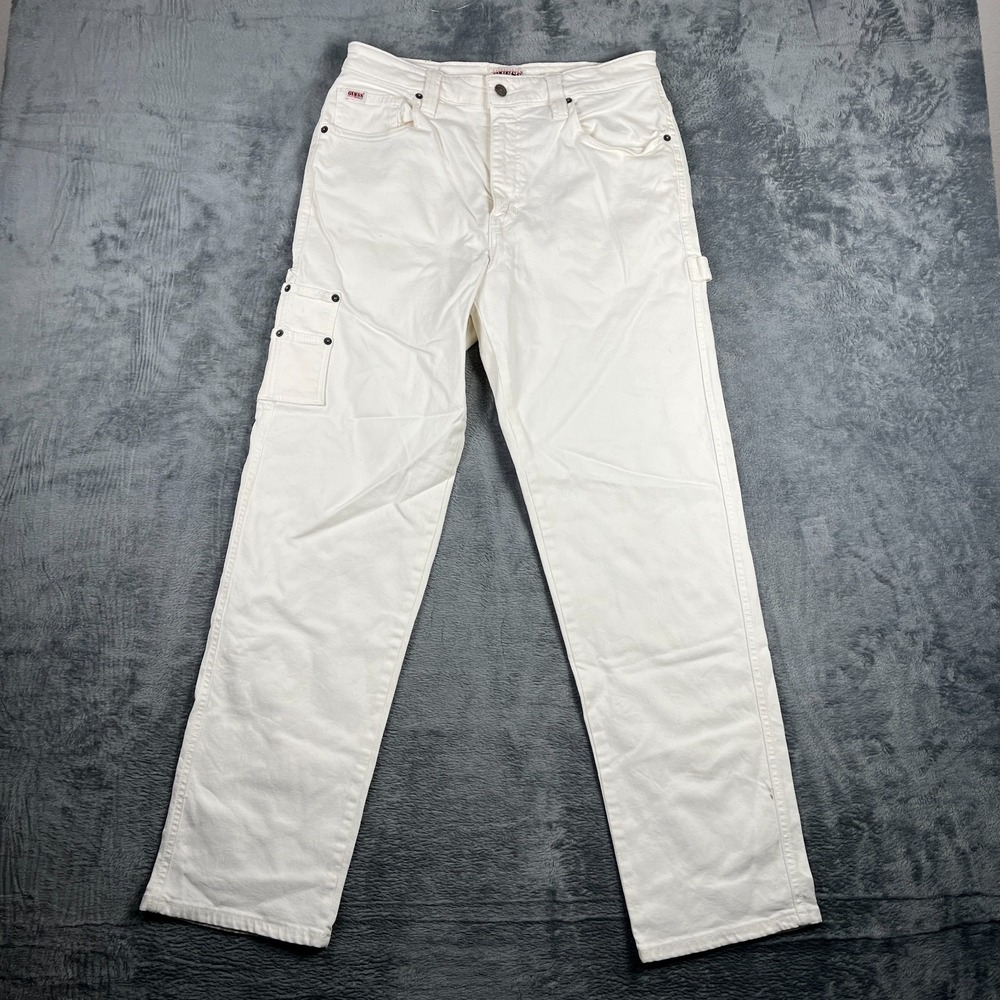 Guess Originals Carpenter Jeans Mens 30 White Cotton Regular Fit Straight Leg